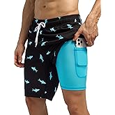 difficort Mens Swim Trunks Quick Dry Bathing Suit 9 inch Inseam Board Shorts with Compression Liner and Zipper Pocket