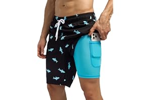 difficort Mens Swim Trunks Quick Dry Bathing Suit 9 inch Inseam Board Shorts with Compression Liner and Zipper Pocket