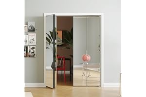 SOLRIG Closet Doors, Perfect for 72''（36''x2） x 80'' Openings, 1-Lite Mirror Aluminum Alloy Interior Bifold Door Panel with Hardware Kit, Folding Doors for Bedroom, Black