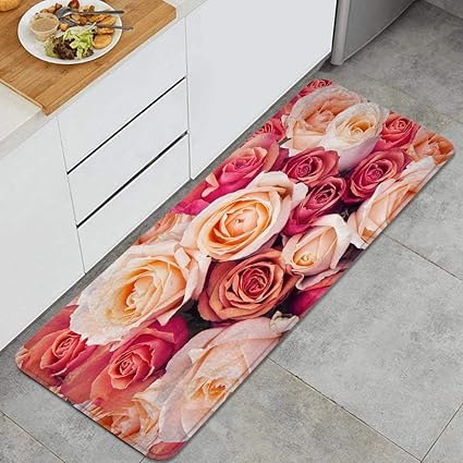 Amazon Nikivivi キッチンマット 洗える ピンクオレンジと桃のバラの背景 ラグ キッチン カーペット 滑り止め 廊下敷き フロアマット 家 オフィス 流し 台所マット 45 X 1 Nikivivi キッチンマット 通販