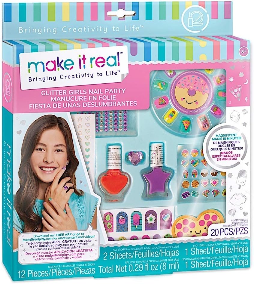 Make It Real Glitter Party Nail Varnish Set including Polish, Stickers & A Nail File - Arts and Crafts for Kids - Girls Gifts