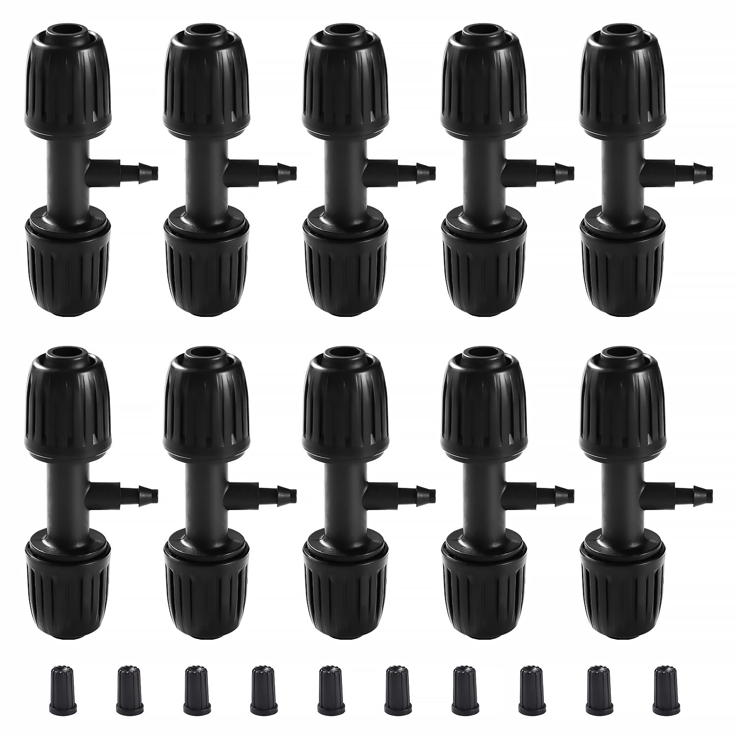VooGenzek 10 PCS Barbed Tee Connector for Drip Irrigation, 3-Way Anti-Drop 13/16 mm to 4/7 mm Irrigation Tube Fitting, Barbed Tee Irrigation Tube for Lawn, Farm, Garden, Black