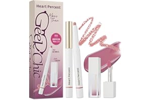 Heart Percent Dote On Mood Overlip Pencil & Stain Duo Set, Long-Lasting Creamy Lip Crayon & Pure Glow Tint Dewy Moisturizing Liquid Lipstick, #GeekChic Overlip Set