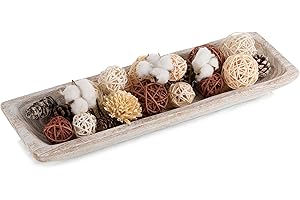 Hanobe Decorative Wood Dough Bowl: Large Long Wooden Bowl for Entry Way Table Home Decor - Coffee Table Decor for Living Room - Dining Table Centerpiece Decor, White