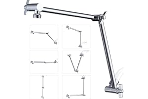 G-Promise 18 Inch Shower Head Extension Arm, Solid Brass Height & Angle Adjustable Extender, Rise or Lower Rainfall and Fixed Shower Head (Chrome)