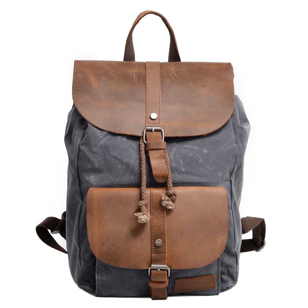 Neuleben Vintage Waterproof Backpack Daypack Canvas Leather Women Men for Travel Outdoor School