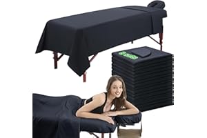 OMUTAVM 3 Piece Massage Table Sheets Set 8 Sets Microfiber Massage Bed Cover Soft Waterproof and Oil Proof Reusable for SPA Beauty Tattoos Includes Table Cover,Fitted Sheet and Face Rest Cover (Black)