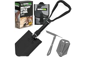 Rhino USA Folding Survival Shovel w/Pick - Heavy Duty Carbon Steel Military Style Entrenching Tool for Off Road, Camping, Gar