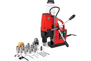 Ixidelu Portable 1100W Magnetic Drill Press – 1.57" Max Drilling Diameter, 580RPM, 12-Piece Single Track Drill Bit Set, 2700l