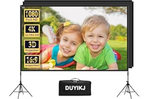 Projector Screen and Stand 120 inch,DUYIKJ Portable Black Backing Projector Screen Indoor Outdoor 16:9 4K HD Wrinkle-Free and