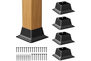 SPACEEUP 4x4 Post Base 5 Pcs Heavy Duty Steel Brackets Internal 3.6" x 3.6" Black Deck Cover Fit Standard Wood Anchor Sleeves