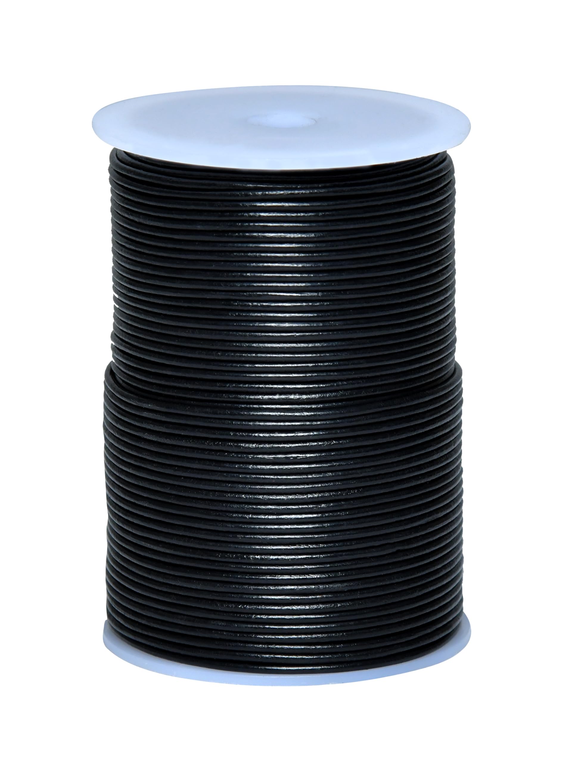 Cords Essentials Round Genuine Leather String Cord, Rope for Jewelry Making, Necklaces, Bracelets, Kumihimo Braiding, Wraps, Crafts and Hobby Projects (Black, 2.0 MM)
