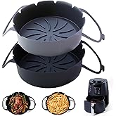 2 Pack Round Silicone Air Fryer Liners, Thickened Reusable Basket Liners with Extended Snap-on Handle, Compatible with Ninja AF101/AF150/AF141/AF161 4-5.5QT Air Fryers,Air Fryer Accessories