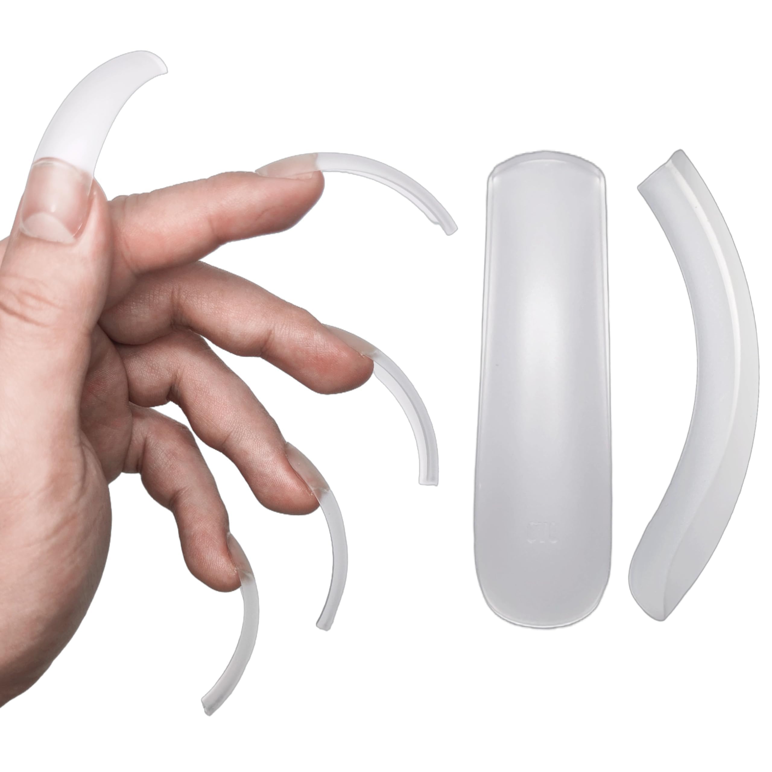 NOVO OVO Halloween Curved Full Cover Nail Tips, Gel x Press on Nails, Extra Curved Square Thick Long XL XXL Acrylic Fake Nail Extension kit, Clear French False Nail 12 Sizes 240pc QUEEN SQUARE PRO — image 1