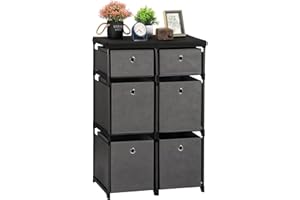 MOOACE 6 Drawers Storage Organizer, Fabric Storage Drawers Dresser and Chest of Drawers, Small Dresser Cube Storage Shelf for Closets Living Room Hallway Entryway, Gray/Black