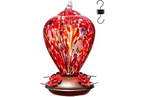 LaElvish Garden Gifts for Mom 34OZ Hand Blown Glass Hummingbird Feeders for Outdoors Hanging, with Ant Moat Humming Bird Feeders, Porch Backyard Decor Gifts for Women (Floral Balloon)