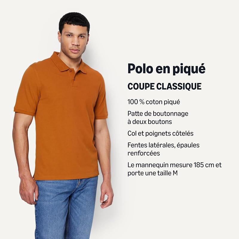 Polo en Piqué de Coton à Manches Courtes, Coupe Classique (Disponible en Grande Taille) Homme, Caramel, L