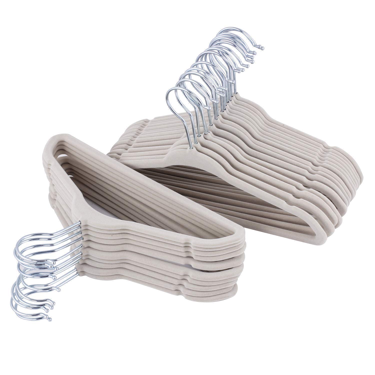 Children's Hangers Beige Velvet Clothes Hangers for Kids Baby, Set of 25