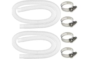 Qloby 2 Pack 1.25" x 59" Pool Hoses for Above Ground Pools, Upgraded Pool Pump Replacement Hose for Intex Filter Pump 607, 637, 330GPH, 530GPH, 1000GPH, with 4 Metal Clamps (White)