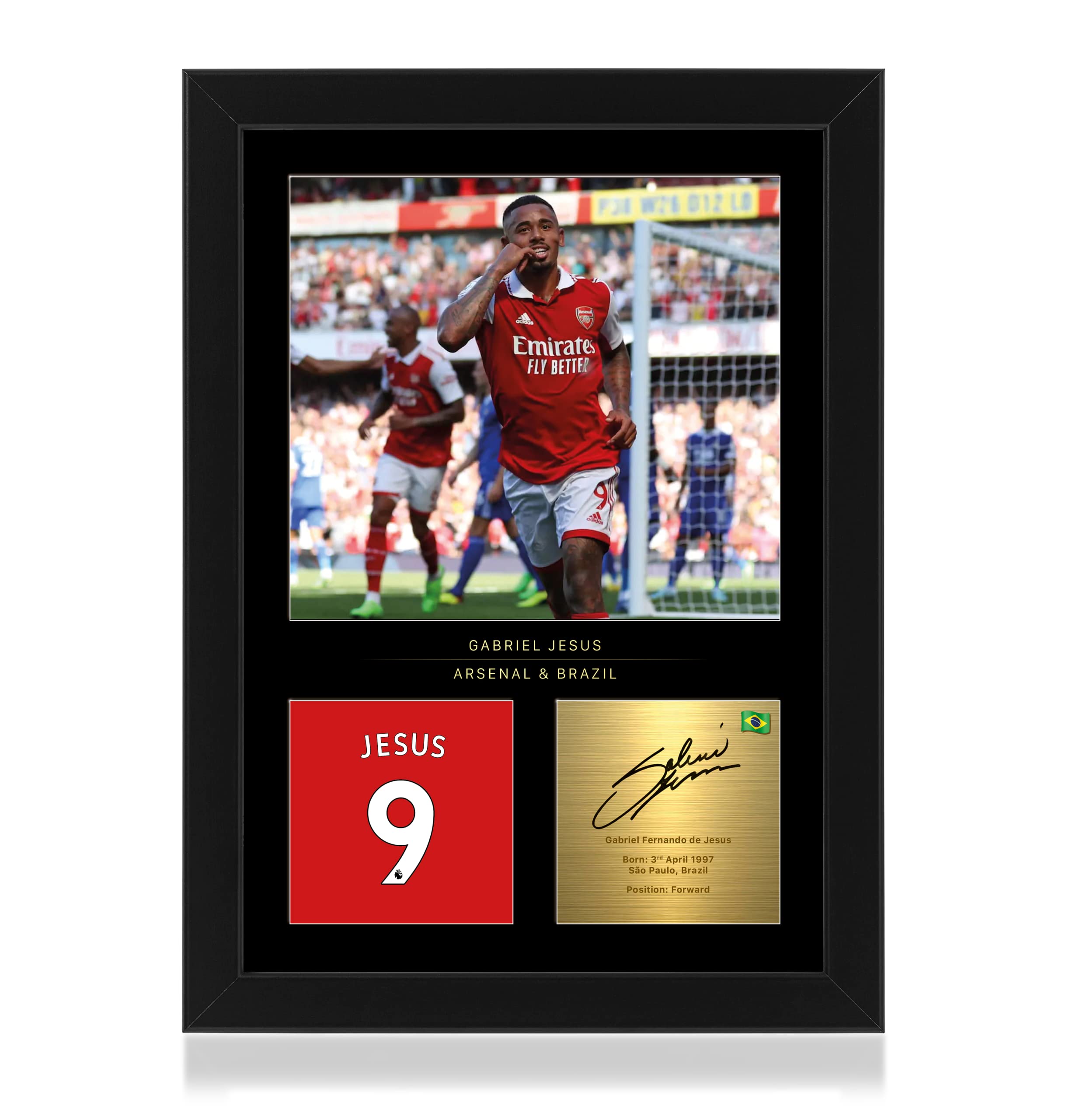 Win FC Gabriel Jesus Signed A4 Framed Photo Display - Reproduced Digital Signature - Gift For Arsenal Fans