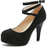 Women's Platform High Heel Pumps with Criss Cross Ankle Strap, Closed Toe, Dress Shoes