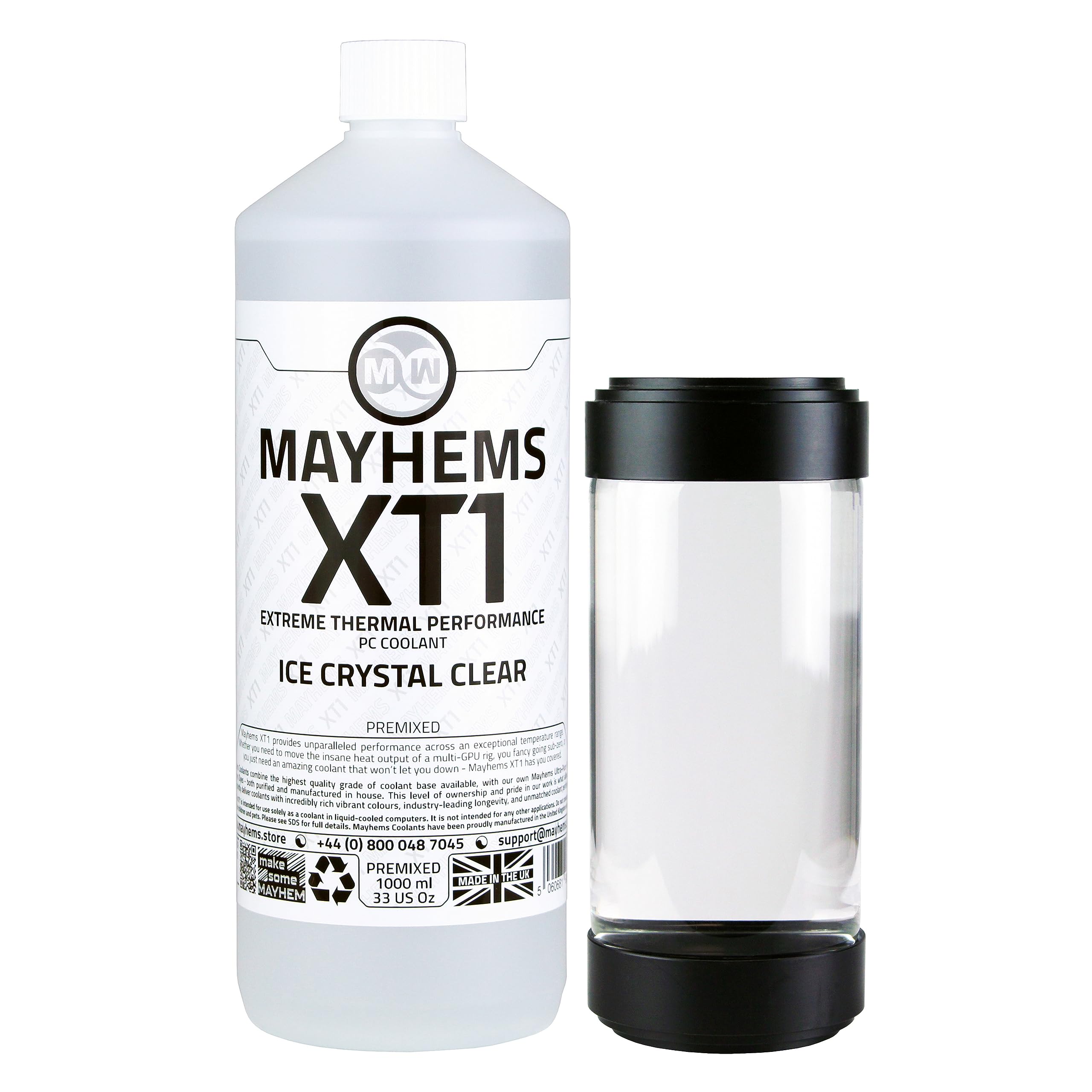 Mayhems - XT1 Premixed PC Coolant - Computer Water Cooling Fluid - Liquid Cooling, Thermal Performance Series, 1 Litre, Ice Crystal Clear