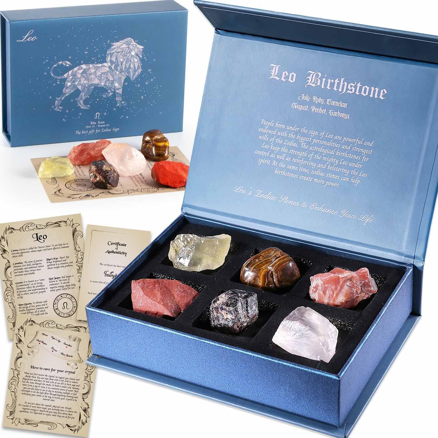 Indoor Fountains & Accessories - Faivykyd Leo Crystal Birthday Gift Ideas, Zodiac Sign Stones to Complement The Birthstone, Natural Healing Crystals with Horoscope Box Set, Astrology Gifts for Women Sister Girl Husband Friends