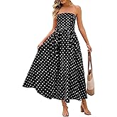 MEROKEETY Women's Summer Floral Maxi Dresses 2026 Strapless Tube Smocked Tie Boho Beach Wedding Guest Flowy Long Sundress