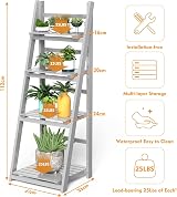 HOMIDEC 4-Tier Wooden Ladder Plant Stand Foldable Grey view 3