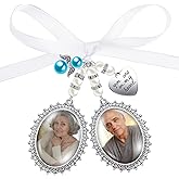 Hicarer Wedding Bouquet Charm for Wedding Memory Lacy Oval Bride Memorial Angel Photo Charm You Are Always in My Heart for Bridal Party (Double Pendant Style)