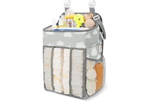 Maliton Hanging Diaper Caddy Organizer - Diaper Stacker for Changing Table, Crib, Playard or Wall & Nursery Organization Baby Shower Gifts for Newborn (Gray Cloud)