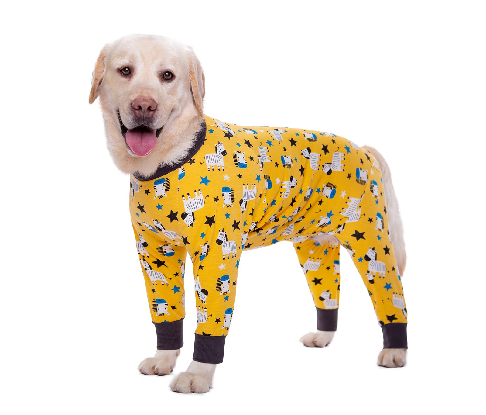 BT Bear Large Dog Clothes, Elastic Pet Onesie Clothes Protect Joints Anti-hair Anti Licking, Wound Protection Pet Pajamas PJS Dog Jumpsuit For Medium Large Dogs(4XL,Yellow Zebra)