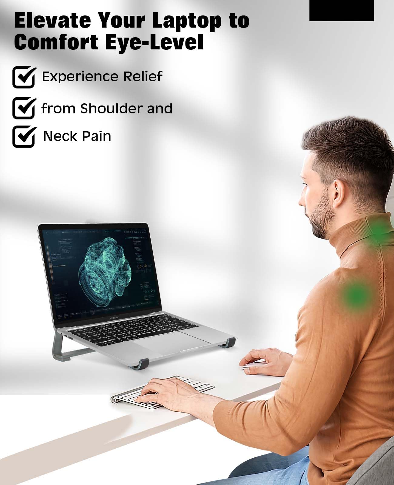 Thibault Aluminum Laptop Stand for Desk - Cooling Ergonomic Design - Fits MacBook Air Pro/DELL/HP/Lenovo/ThinkPad/Alienware - 14/15.6/16 -Easy Assembly- Ventilated Laptop Stand - Blue Grey - Image 2