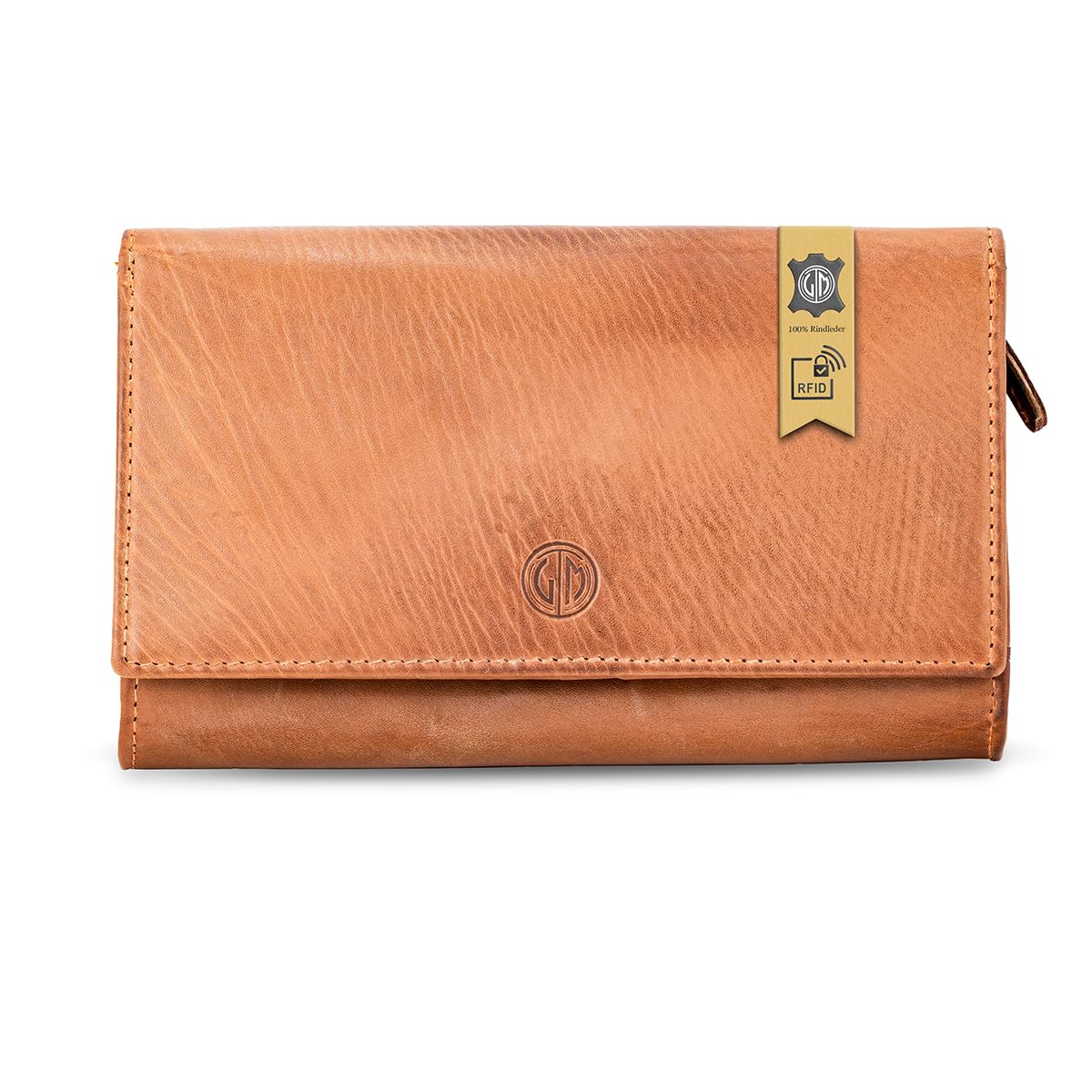 LINDENMANN Ladies Wallet/Ladies Wallet, full grain cowhide leather, cognac