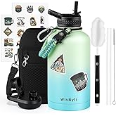 WixByti 64 oz Insulated Water Bottle with Straw (Cold for 48 Hrs), Half Gallon Stainless Steel Triple Wall Vacuum Sports Water Jug, Leakproof Hydro Cup Flask with Straw Spout Lids & DIY Stickers
