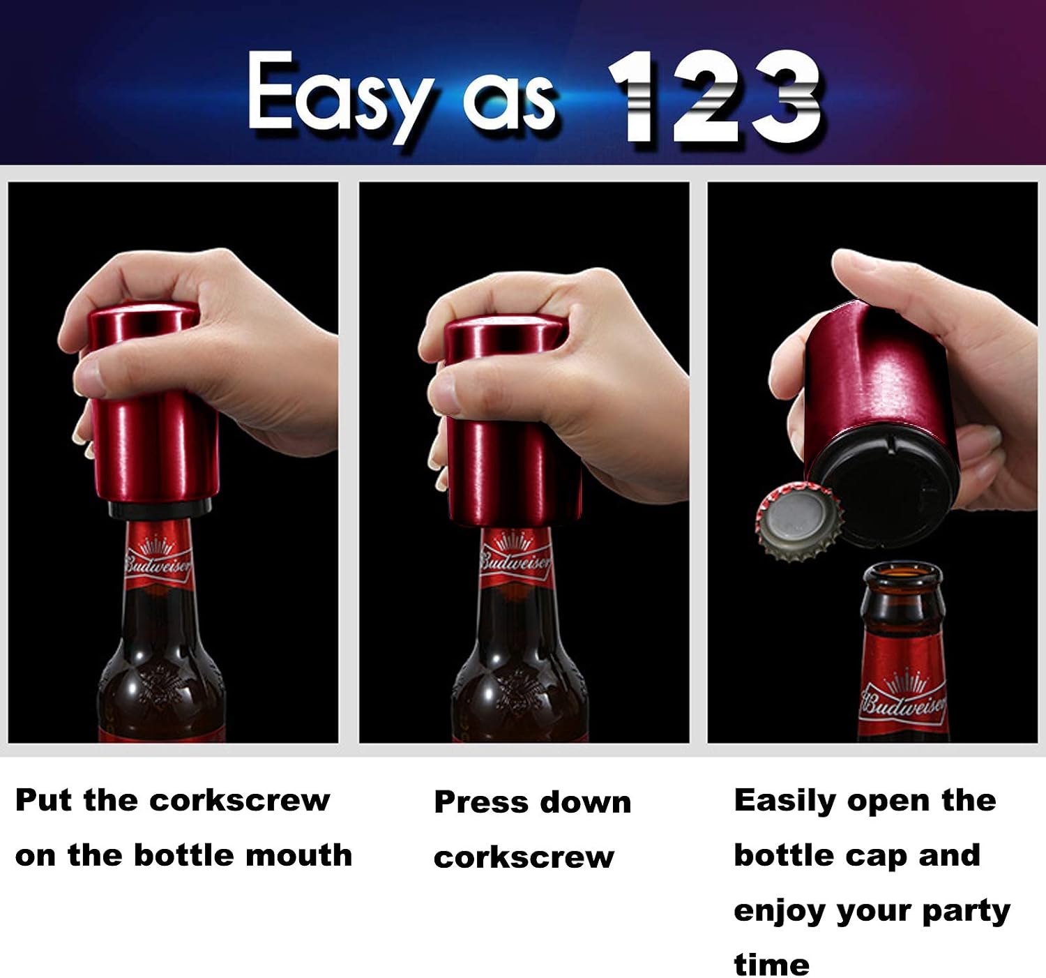 SUOXU Magnetic Automatic Bottle Opener,Beer Gift Men Father's Day,Stainless Steel Push Down Opener Weak Hands Arthritis Hands Beer Soda Cap Opener Kitchen Accessories,Christmas Gifts Stocking Fillers - Image 3
