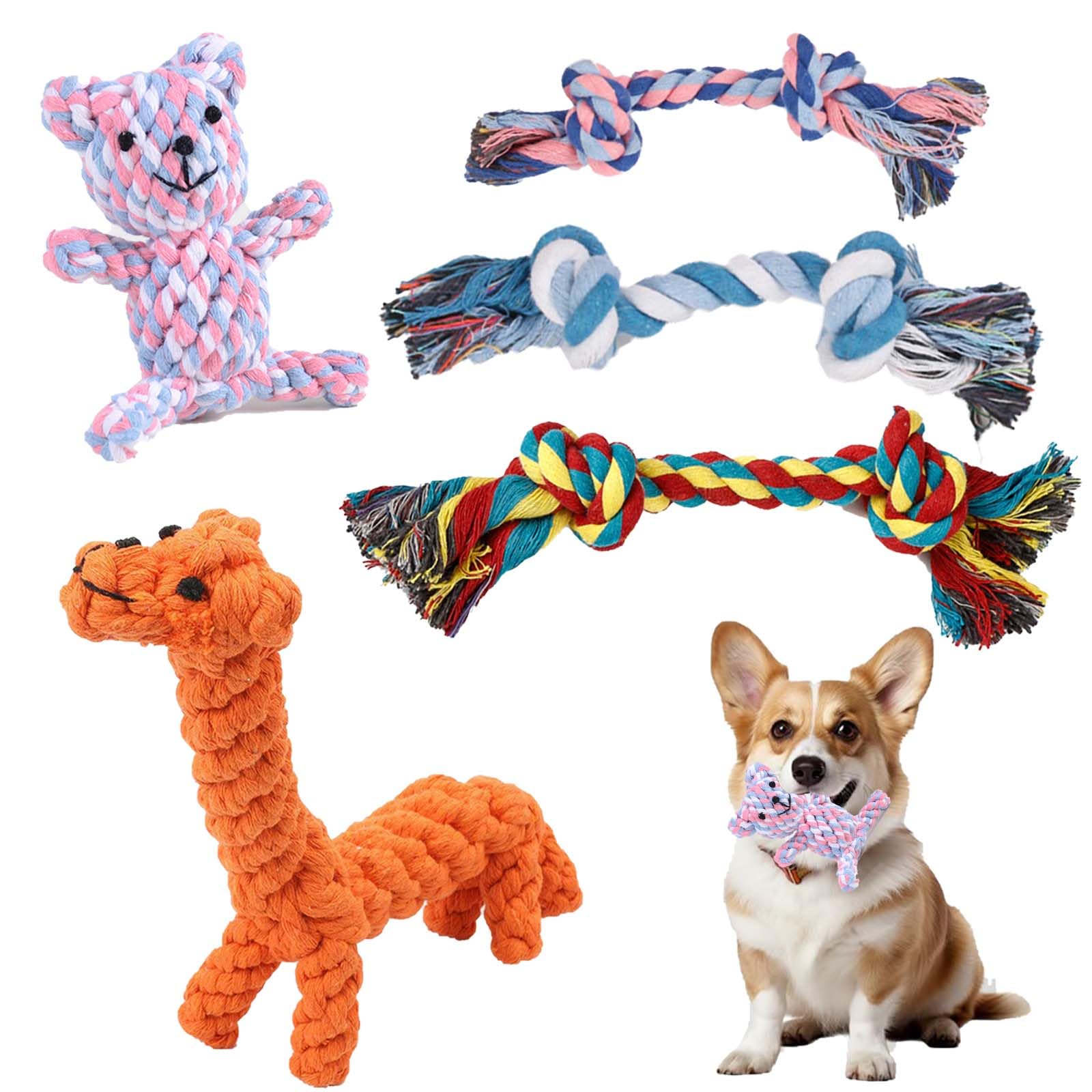 Sricam 5Pcs Dog Rope Toys, Puppy Teething Chew Rope Toys from 8 weeks, Interactive Teething Toy, Natural Cotton Dog Chew Toy Suit for Small Mediuem Dogs Tranning Teeth Cleaning