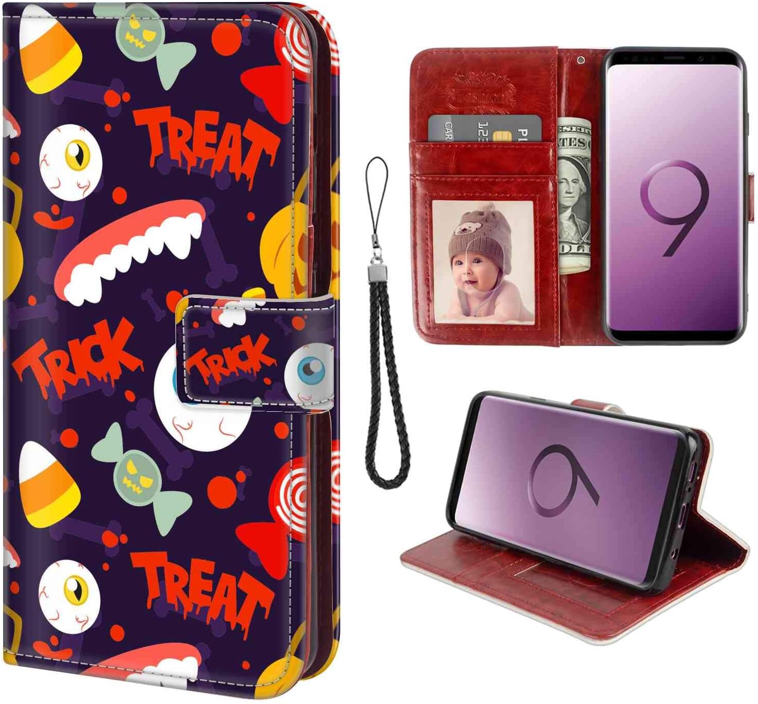 Halloween Pattern Wallet Case for Galaxy S9 Plus (6.2 Inch) Anti Drop