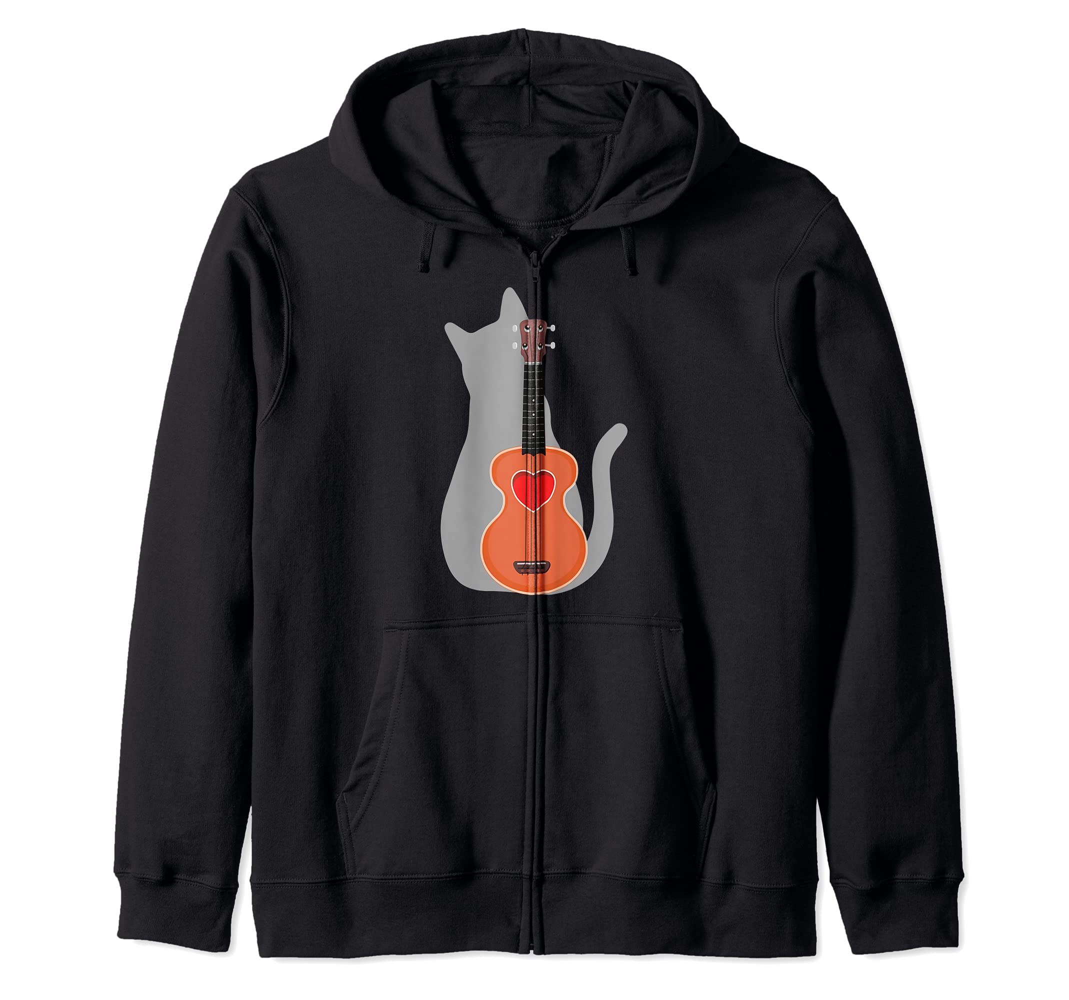 Cat Heart Musician Hawaiian Uke Guitar Acoustic Hawaii Zip Hoodie