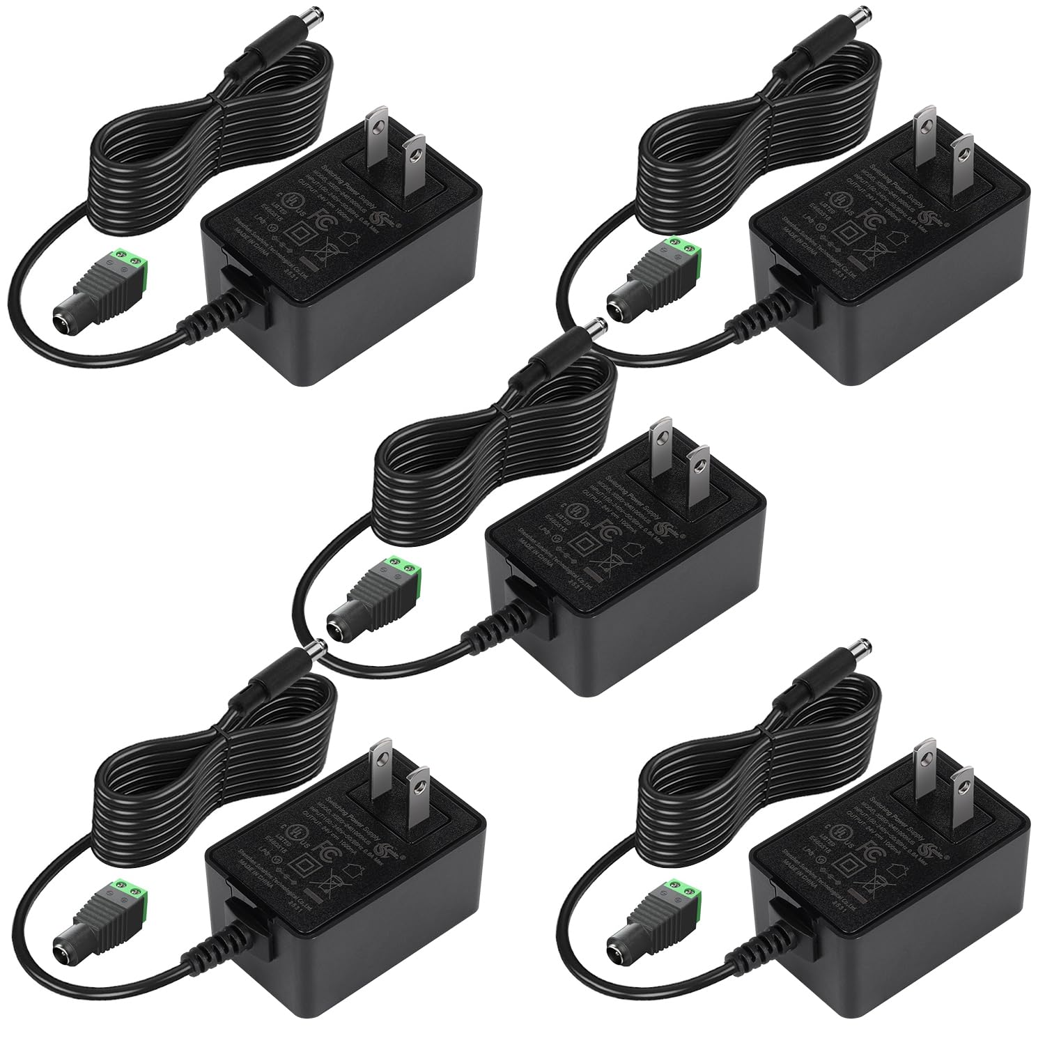 Photo 1 of 24V 1A Power Supply Adapter, UL-Listed, 100-240V AC to DC Adapter Transformer, 24 Volt 1 Amp 24W Wall Charger for LED Strip Lights, Security Camera, 5.5x2.1mm US Plug (5 Pack)
