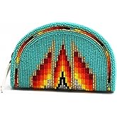 La Vivia Coin Purse Native American Women Small Green - Beaded Handmade Mini Zipper Wallet Pouch - Czech Glass Seed Beads Leather Change Purse Cute Vintage Gift Wristlet Travel Compact