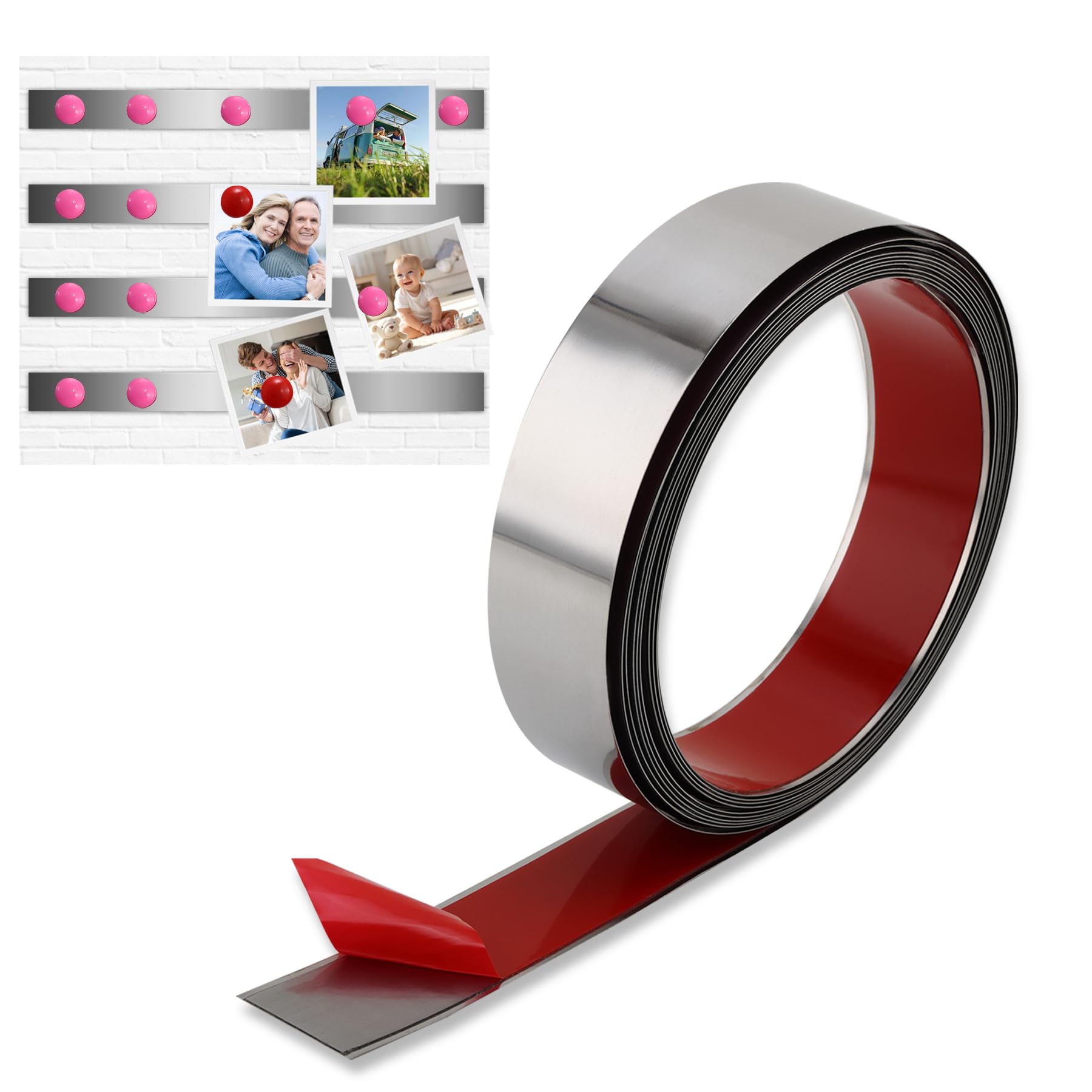 Photo 1 of Gaahing Self-Adhesive Backing Metal Tape, Flexible Ferrous Memo Strips for Magnets, Bulletin Bar Board Office Home Use (Silver, 16.4 ft x 1.6 in)