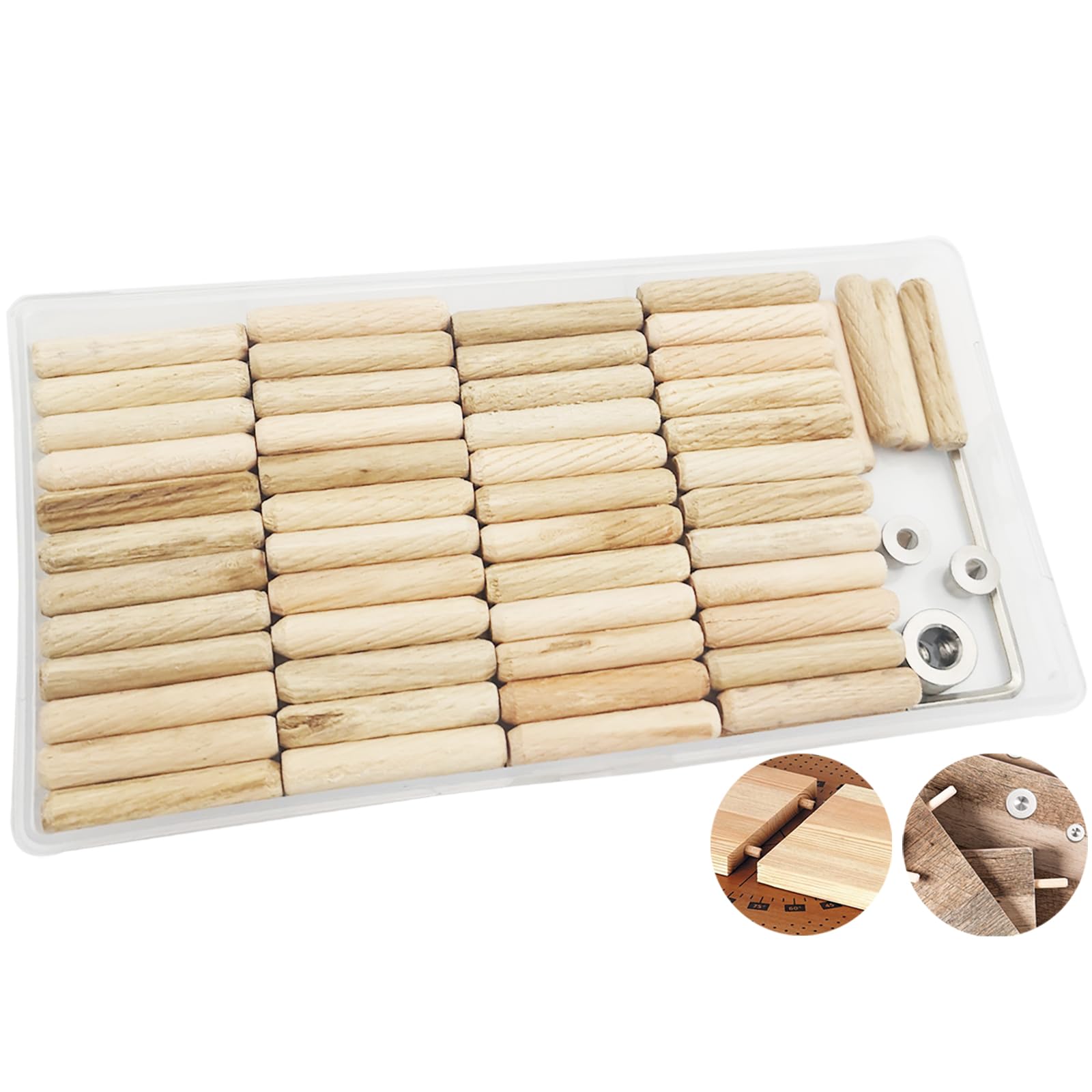 Wooden Dowel, CESFONJER 6 mm Dowel Kit, 100 pcs Wooden Dowel Pins, 2 pcs Dowel Pin Center and 1 pcs Drill Depth Stop, with Hex Wrench, for Craft, DIY, Carpentry