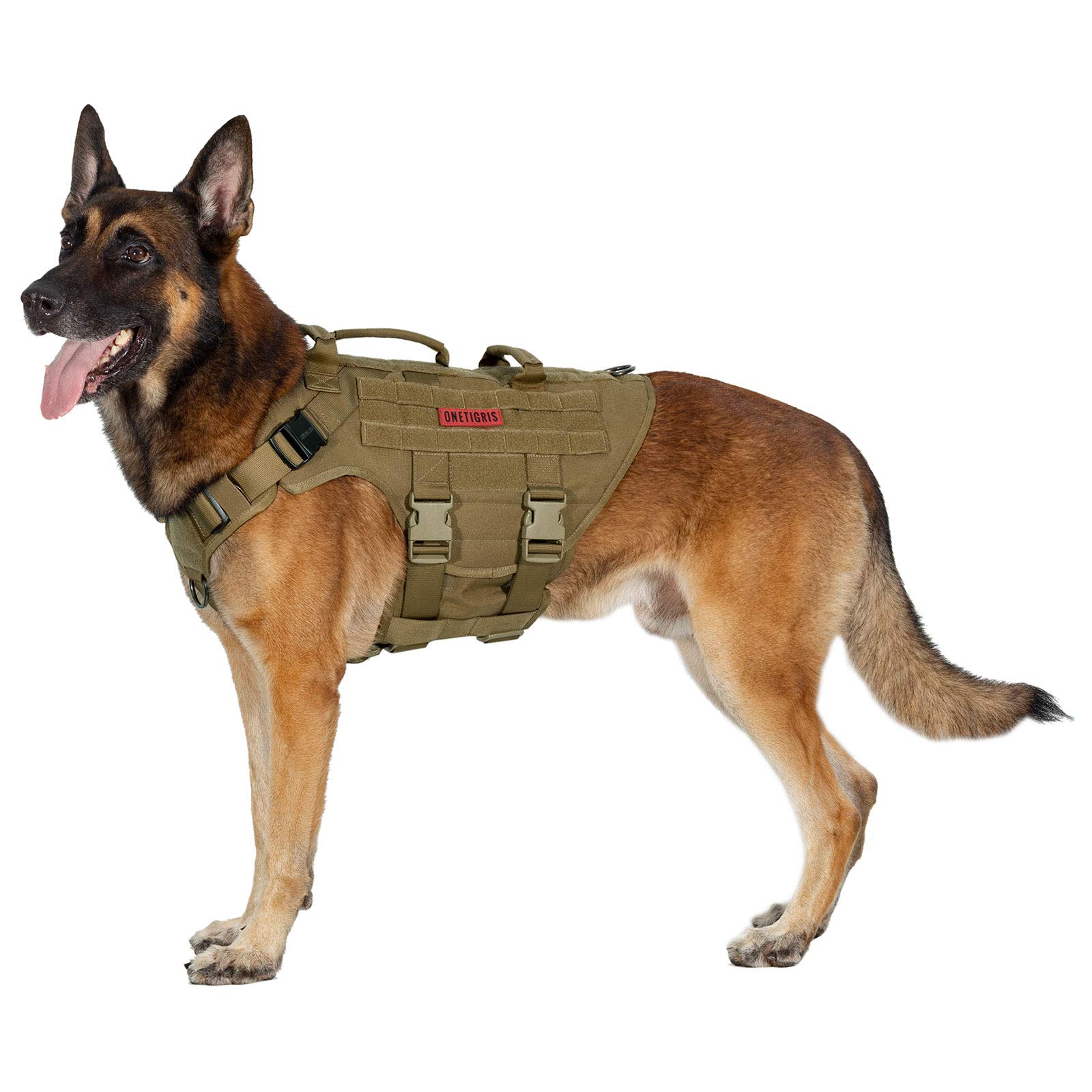 OneTigris X Destroyer Tactical Dog Harness 3 Handles Heavy Duty Dog Vest with Metal Buckles (Coyote Brown, L)
