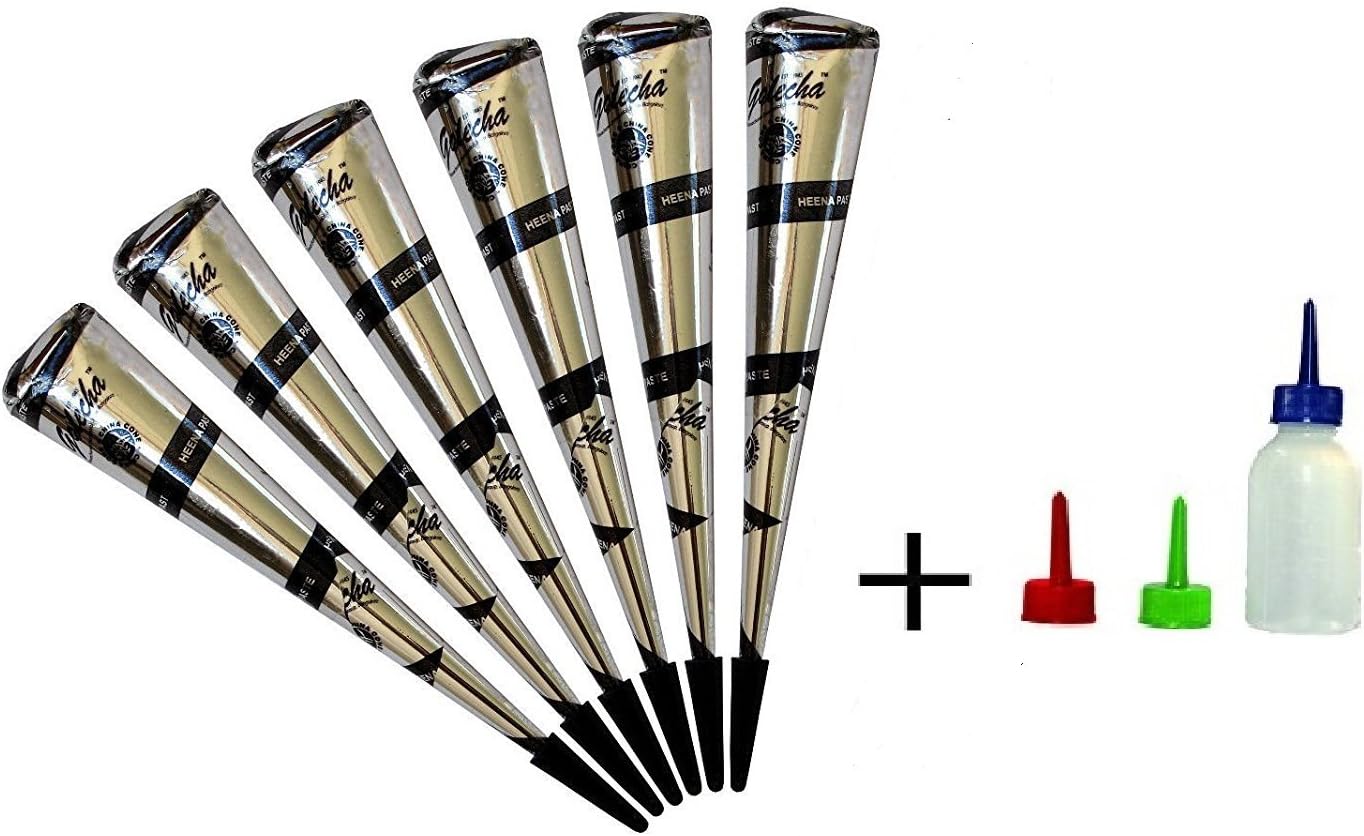 Henna Applicator bottle with 0.3mm, 0.5mm, 0.7mm plastic tips with Free 5 Golecha Temporary tattoo ink