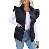 Kedera Womens Christmas Plaid Puffer Vests Ruffle Sleeveless Lightweight Quilted Vest Fall Winter Padded Gilets Coats