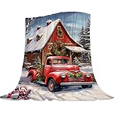 Neatee Living Farmhouse Christmas Throw Blanket Vintage Red Truck Blanket Xmas Winter Holiday Throw Blanket Couch Sofa Bed Soft Cozy Lightweight Fuzzy Plush Fleece Blankets and Throws 50x60