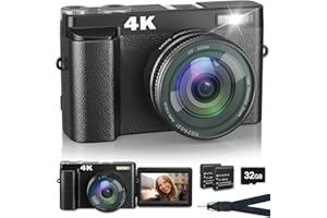 TOAUITE 4K Digital Camera with Flash, 48MP Camera for Photography Teens Adults Autofocus Vlogging and YouTube Cameras with Flip Screen, Anti-Shake, 16X Digital Zoom, 32GB Card, Two Batteries, Lanyard