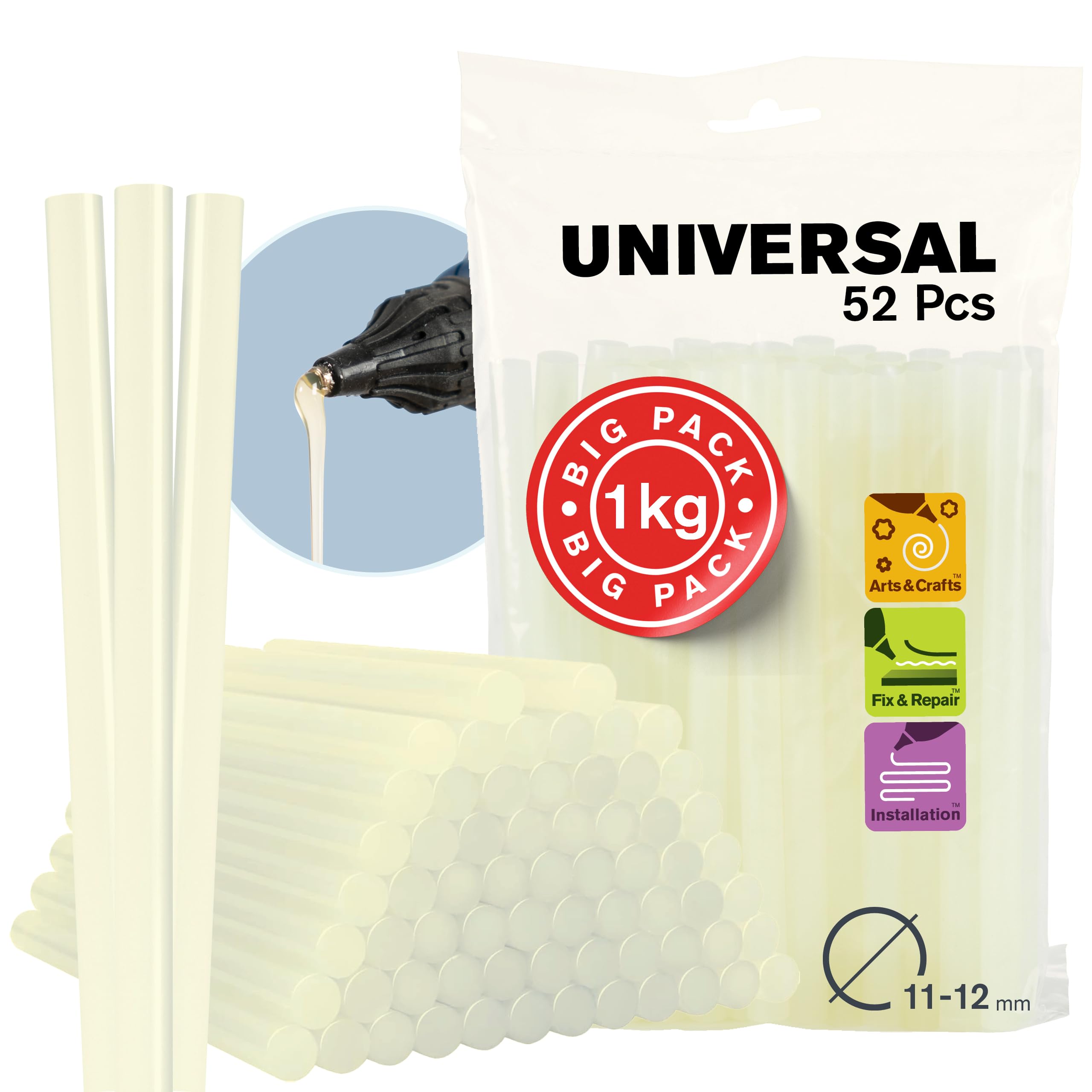 Rapid Eco-T Transparent Hot Glue Sticks, 12mm x 190mm, 1kg, 50 Sticks, Universal, Waterproof, Fast Drying