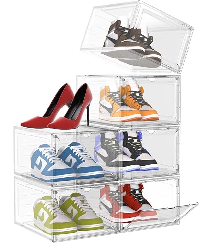 Lot De 16 Boîtes De Rangement Pour Chaussures Transparentes - Empilables, Porte Magnétique - Jusqu'à Pointure 46